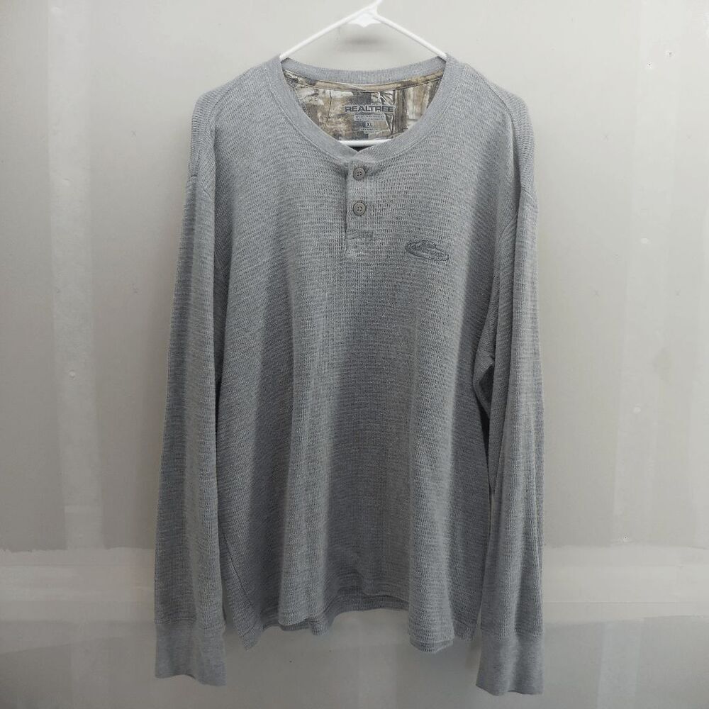 Realtree Team Henley‎ Gray Thermal Waffle Knit Pullover Size XL Shirt